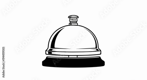 Stylized line drawing of a service bell with a "PRESS" button