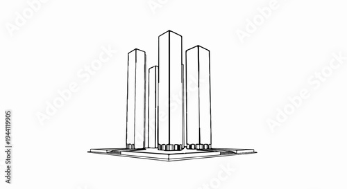 Stylized line drawing of abstract pillars on a tiered platform
