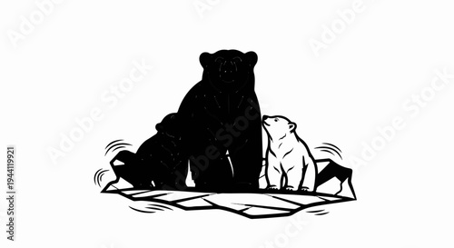 Mother bear with cubs on ice floe