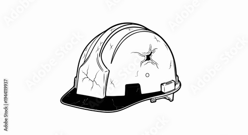 Black and white illustration of a cracked hard hat