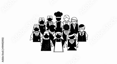 Diverse group of professionals in distinct work attire