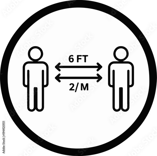 Icon illustrating social distancing between two people, indicating 6 feet or 2 meters