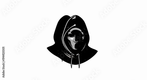 Stylized hooded figure with a masked face
