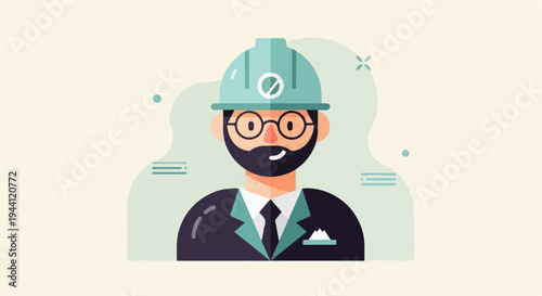 Stylized illustration of a professional wearing a hard hat and suit