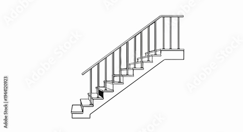 Stylized line art illustration of a staircase with handrails against a white background