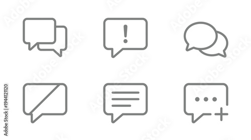 Six chat bubble icons for communication and dialogue conversation symbols messaging and speech bubbles