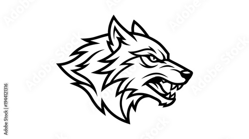 Fierce wolf head illustration showcasing sharp features and aggressive expression, ideal for branding