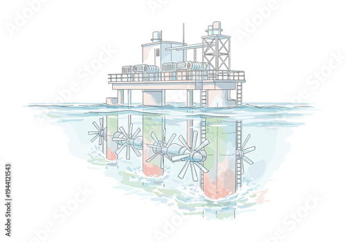 Offshore tidal energy turbine platform generating clean renewable power from ocean currents