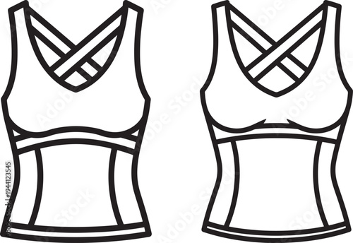 Sports bra top silhouette icon pair on white background