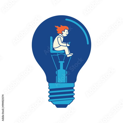 Child driving a lightbulb representing an idea.
