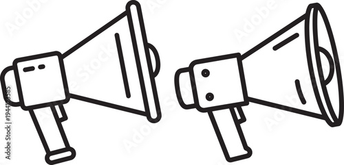 Megaphone silhouette icons pair isolated on white background