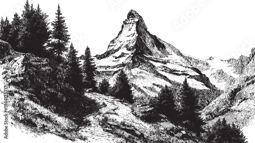 Matterhorn, European Alps illustration on a white background. This vector illustration can be used in any size you like for advertising, logos, and other work.
