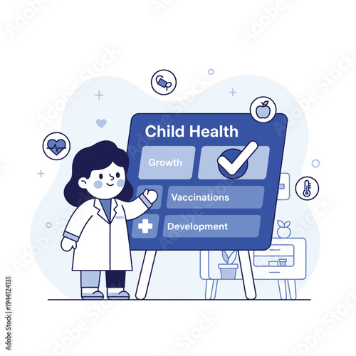 Child health expert presenting growth vaccinations and development.