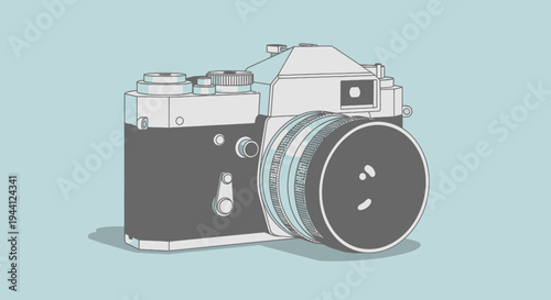 Digital Camera Illustration with Lens and Viewfinder.