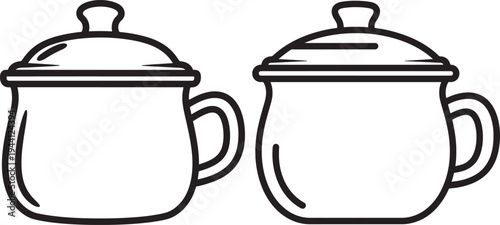 Two enameled mugs with lids icon silhouette
