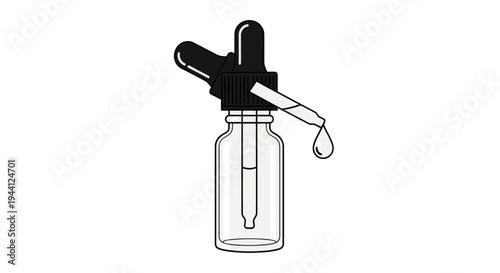 Dropper Bottle with Liquid and Drop.