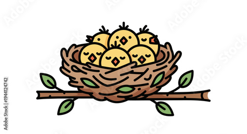 Birds Nest with Eggs and Chicks.
