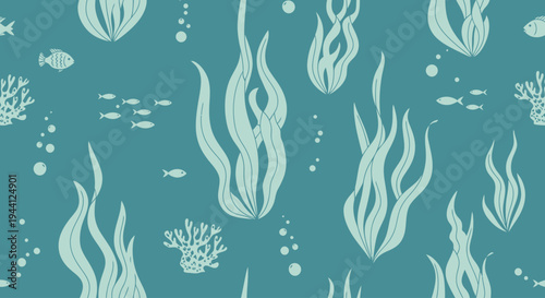 Seaweed and Marine Life Illustration Pattern.