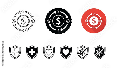 A set of vector icons representing finance and protection concepts