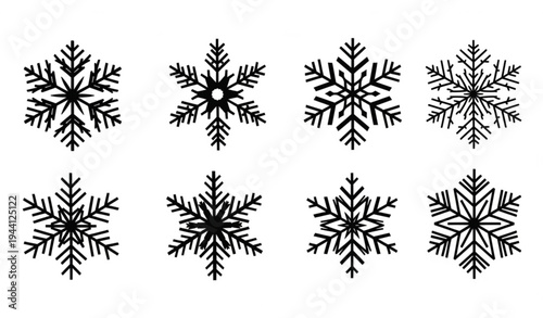 Tableau sur toile A set of black snowflakes on a white background