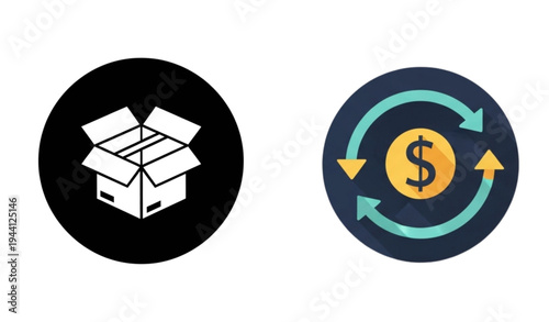 A vector graphic illustration of business and finance icons