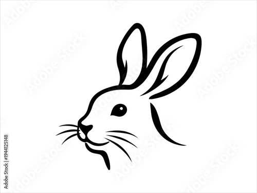 Elegant Minimalist Black and White Rabbit Head Illustration with Clean Lines