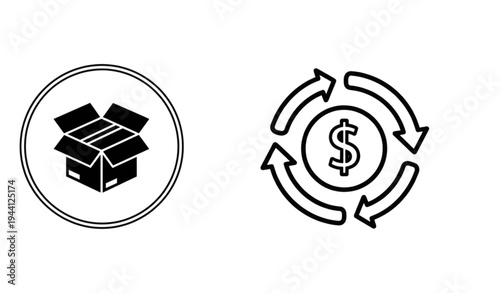 A minimalist vector graphic illustrating finance and commerce concepts