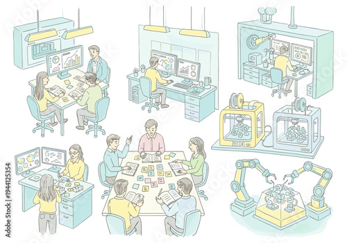 Diverse team collaborating on innovative projects in a modern office setting