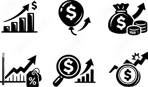 6 Premium Icons of Inflation. Graphic Elements. Business and Finance Illustration. Design Element. Clip art. Suitable for artwork design. Editable for any design.
