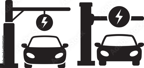 Electric car charging station icon silhouette