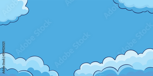 Bright sunny sky with clouds floating above in a clear blue background