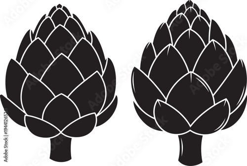 Artichoke icon silhouette, vegetable on white background