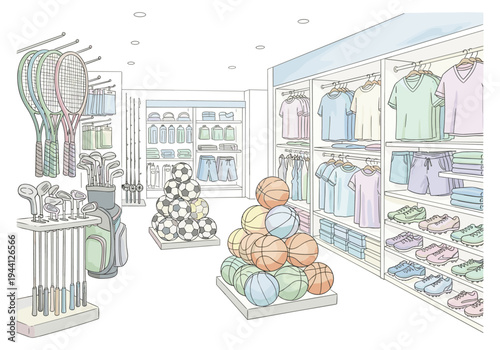 Sports equipment and apparel displayed in a retail store, showcasing variety and organization