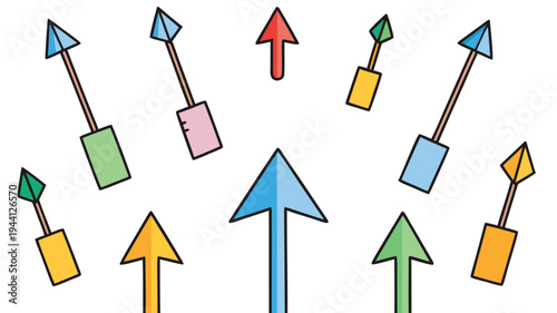 Colorful arrows point in different directions over a white background