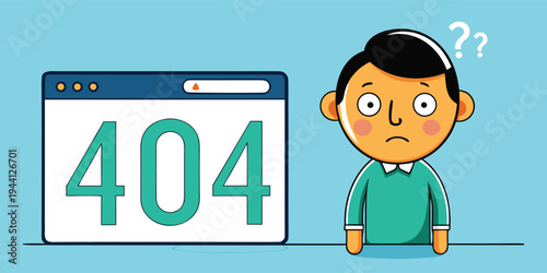User looks confused at a 404 error message on a computer screen