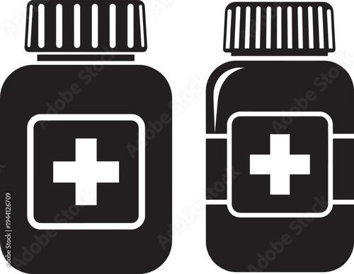Silhouette icon medicine bottles with cross