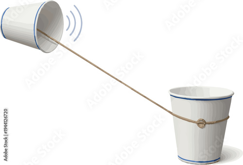 Isolated a realistic Disposable cup phone Communication concept. 3d rendering vector art with white background..