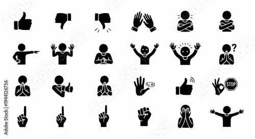 Collection of Silhouette Icons Representing Various Emotions and Actions.
