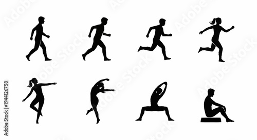 Collection of Silhouettes Representing Various Human Activities and Poses.