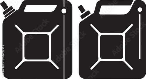 Gasoline can icon set, fuel container, black silhouette