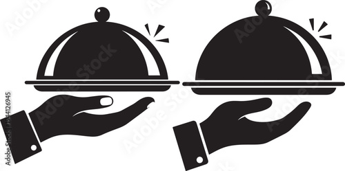 Serving food silhouette icon set presentation and catering