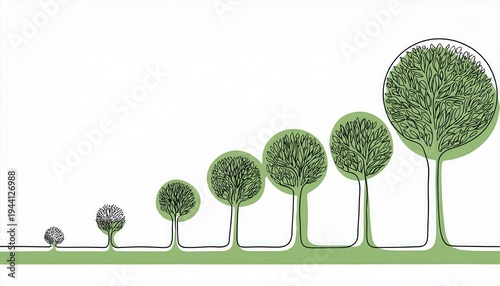 continuous line drawing of step of tree growth plants grow isolated on white background or plant seed growing and cultivation with one line drawing style