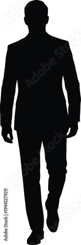 Businessman walking alone vector illustration, flat design silhouette