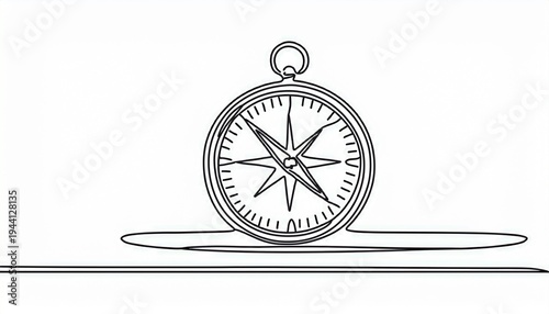 one continuous single line of compass for navigation isolated on white background