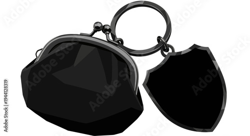 Black leather keychain with shield charm attached