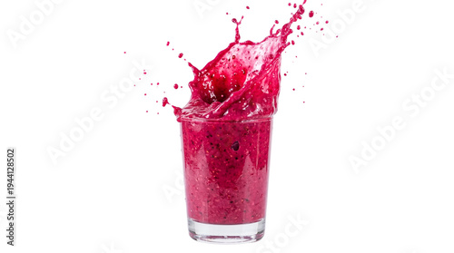 Canvas Print Vibrant red berry smoothie splashing from a clear glass, a refreshing and health