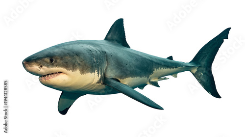 Photos Powerful great white shark, a formidable marine predator, captured in a dynamic