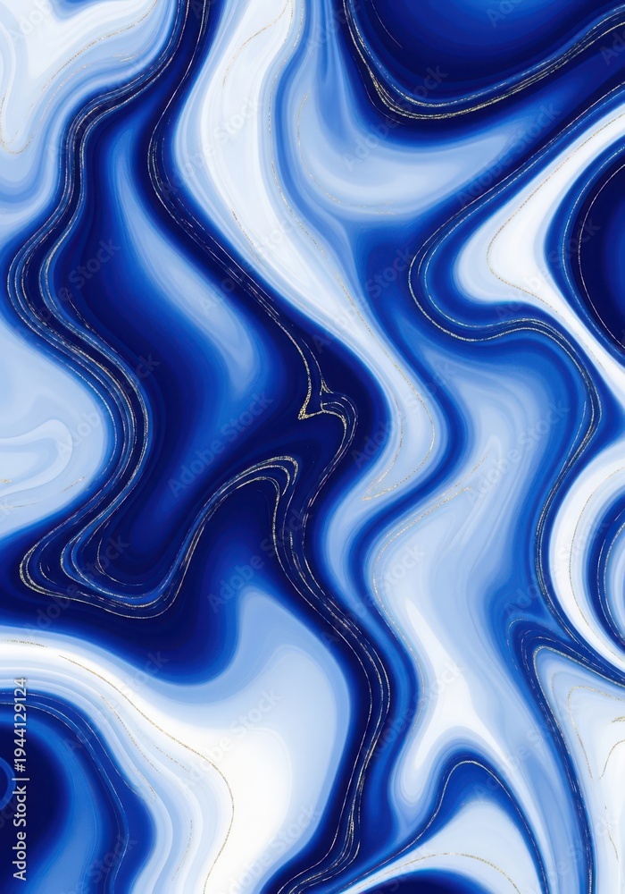 Fototapeta premium Vibrant blue and white swirling abstract pattern with dark blue lines