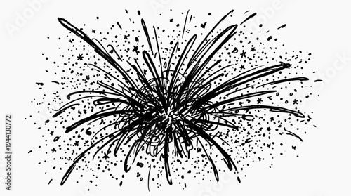 Abstract explosion of lines and dots creating a burst effect on a white background
