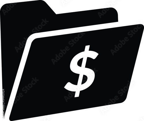 Black folder with dollar sign vector illustration, flat design finance symbol